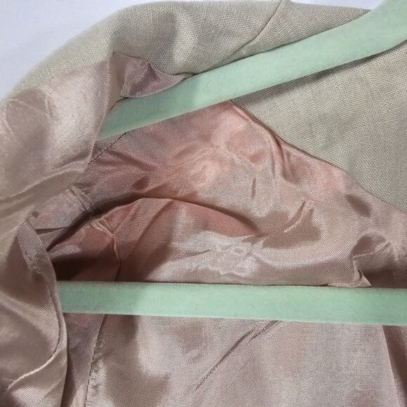 VTG 80s Oleg Cassini Taupe Cream Collarless Blazer 10 Neutral One Button Office - Picture 6 of 11